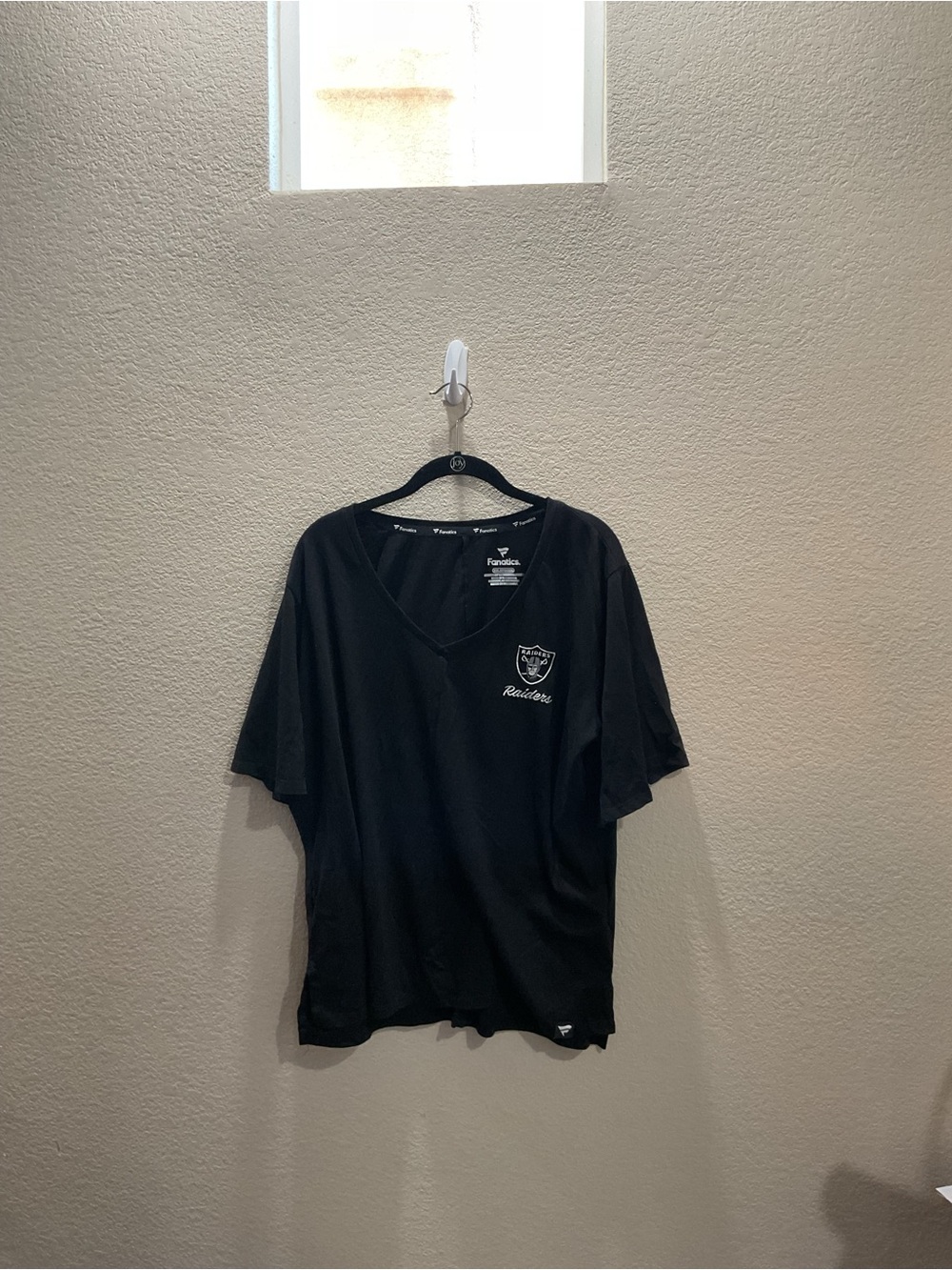 Fanatics Black Raiders V-Neck Tee with White Crest
